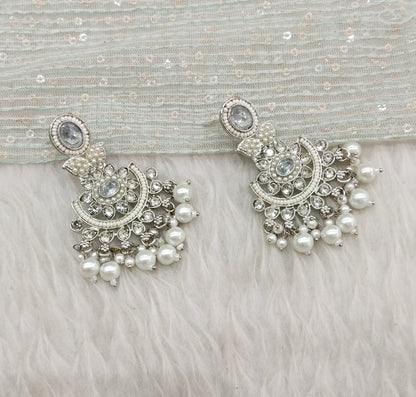 Silver White Bollywood Maan Earrings