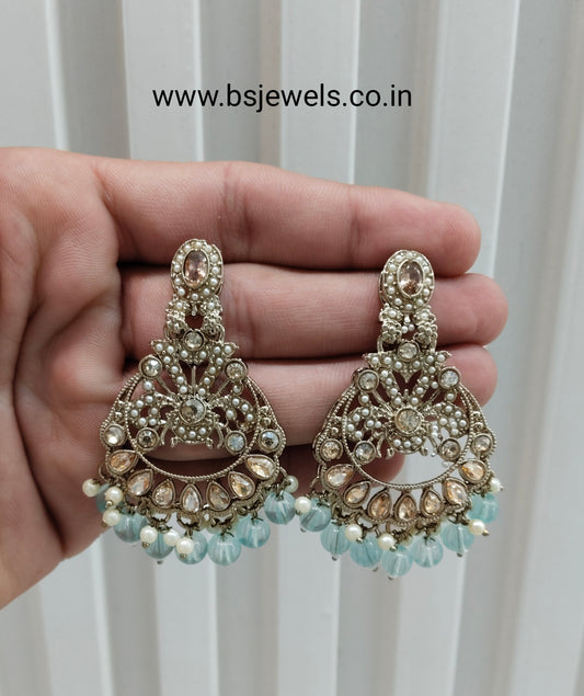 Sea Green Antique Gold Bollywood Ammy Earrings