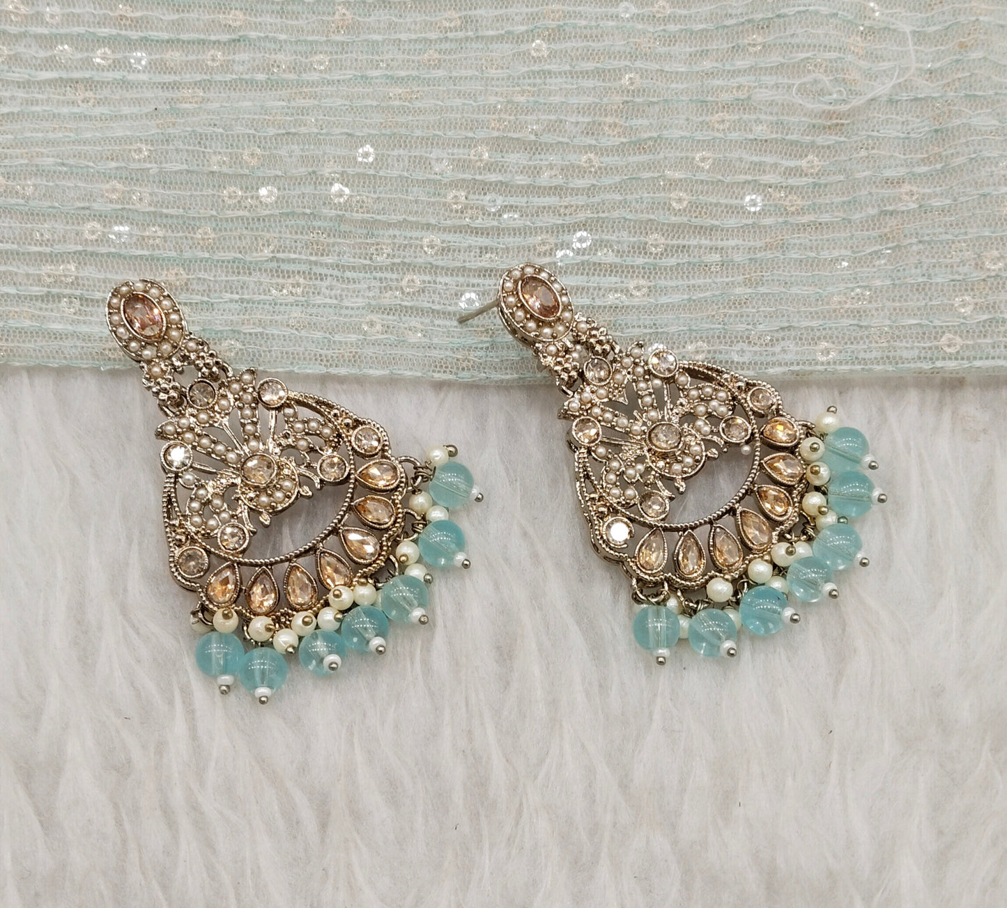 Sea Green Antique Gold Bollywood Ammy Earrings
