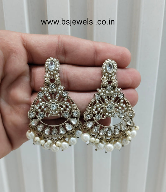 White Antique Gold Bollywood Ammy Earrings