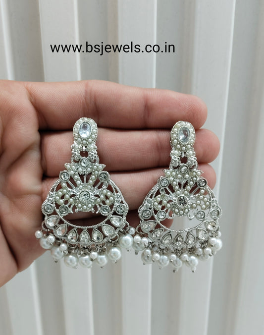 Silver White Bollywood Ammy Earrings