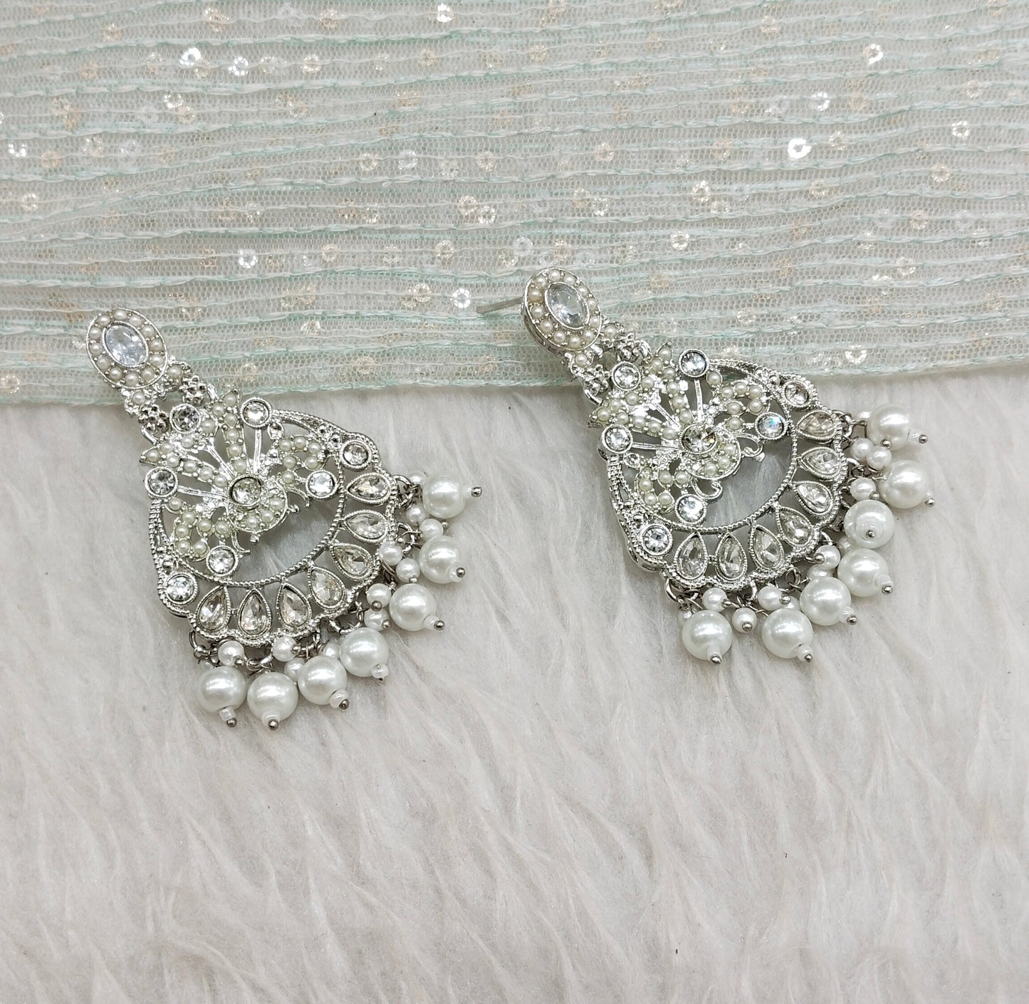 Silver White Bollywood Ammy Earrings