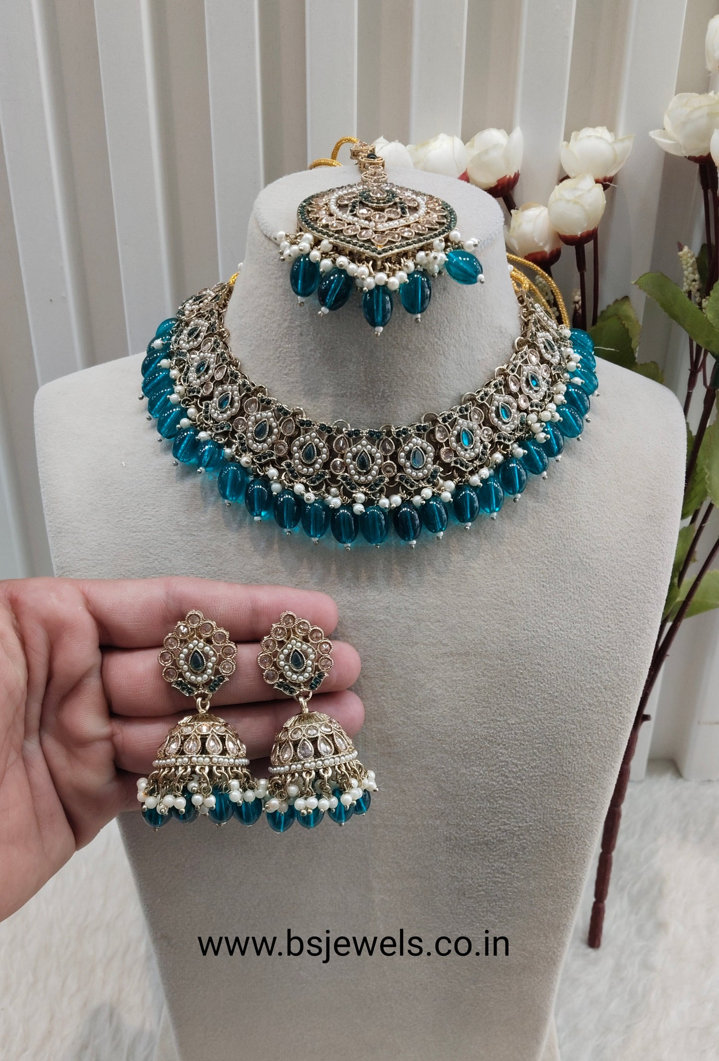 Rama Green Antique Gold Necklace Pakistani Jewellery Carlo Set