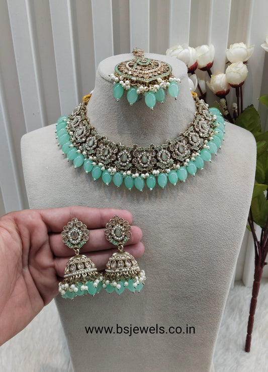 Pista Antique Gold Necklace Pakistani Jewellery Carlo Set