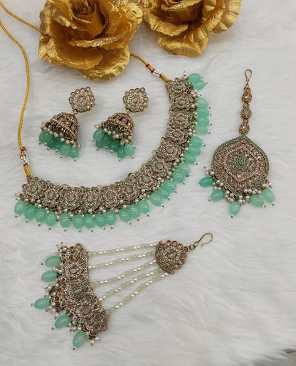 Pista Antique Gold Necklace Pakistani Jewellery Carlo Set