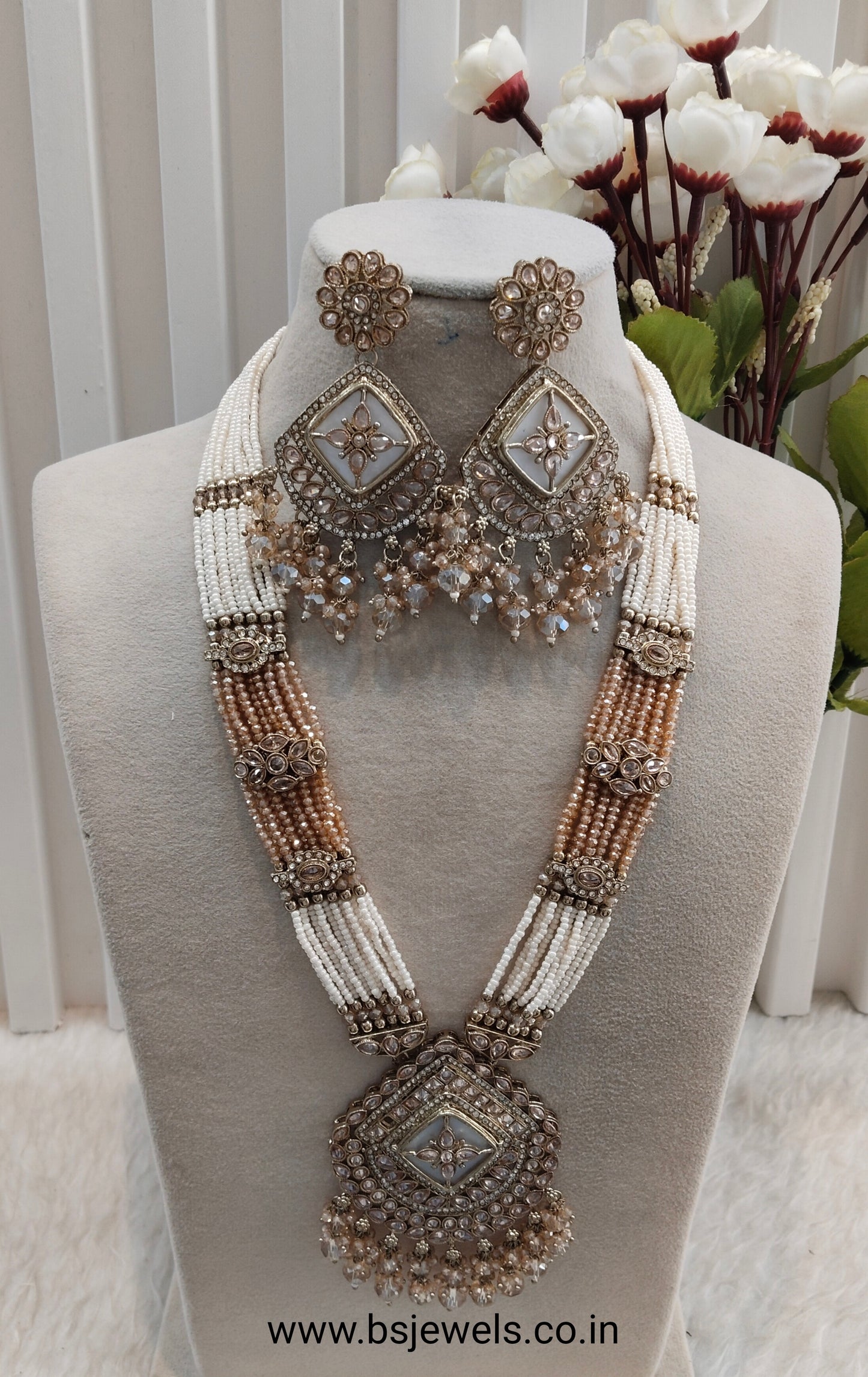 Rani Haar Antique Gold Champagne Stone Jewelry Head Set