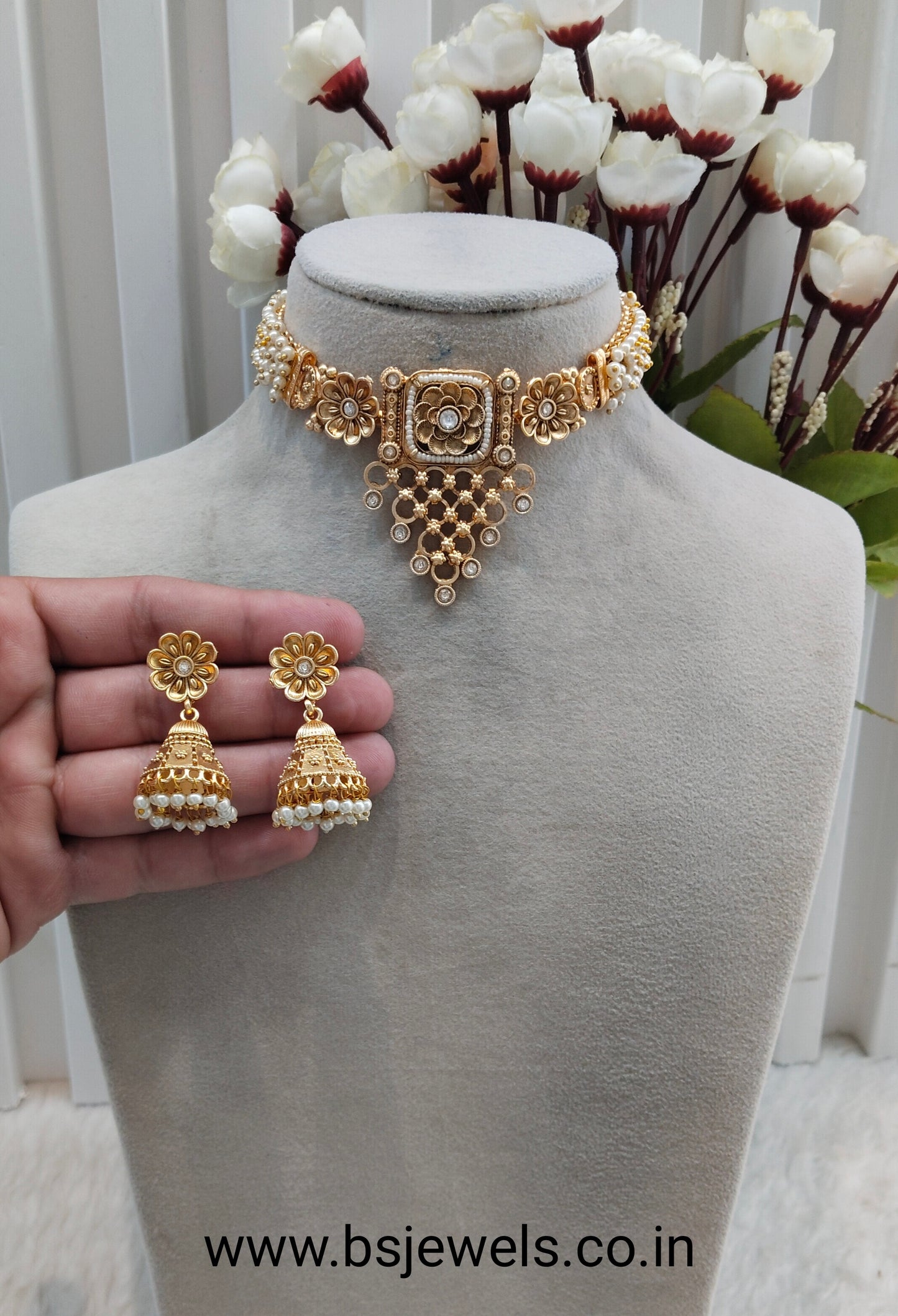 White Gold Polki Choker Jewellery Smile Set