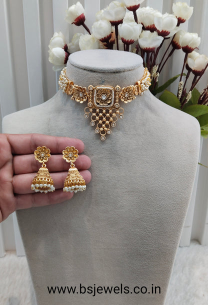 White Gold Polki Choker Jewellery Smile Set