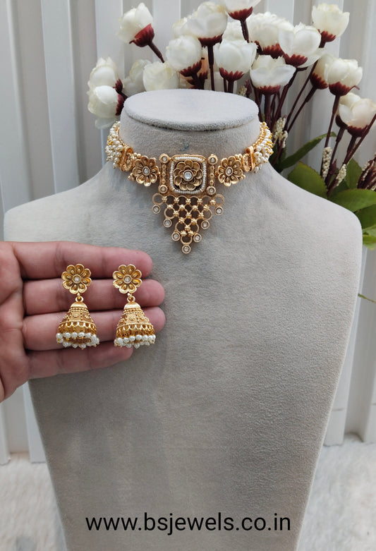 White Gold Polki Choker Jewellery Smile Set