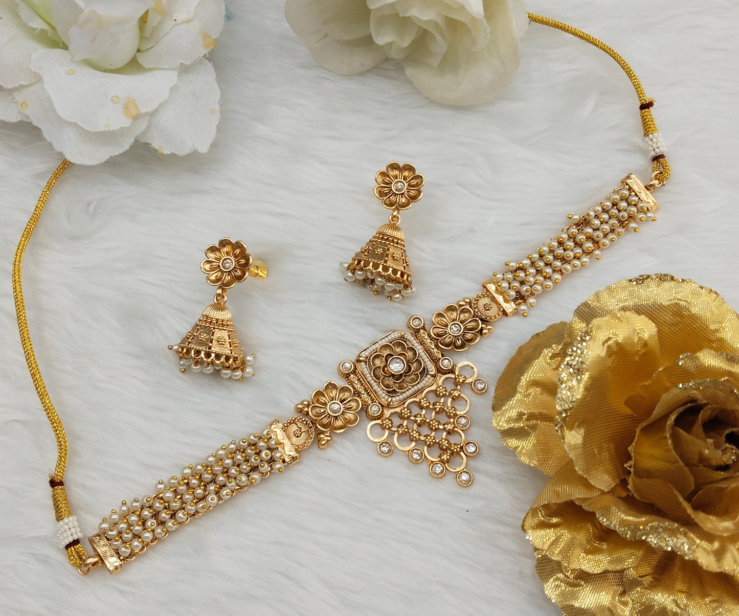 White Gold Polki Choker Jewellery Smile Set