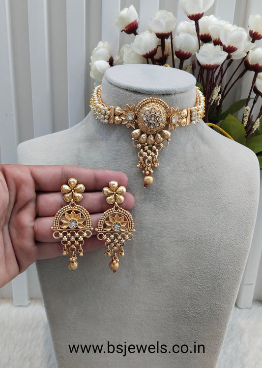 Gold Polki Choker Jewellery Smile Set