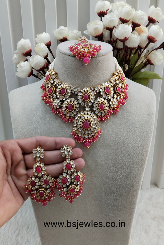 Rani Pink Gold Kundan Necklace Jewellery Ritika Set