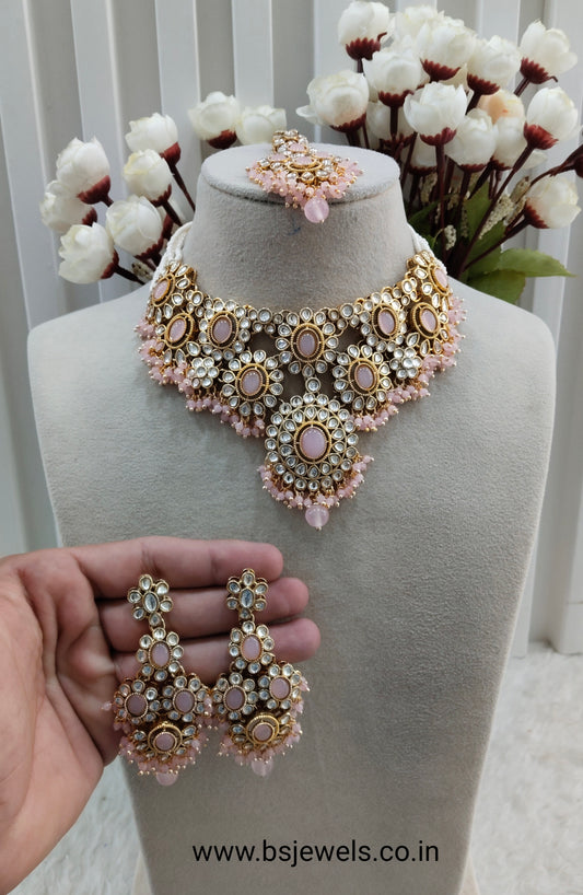 Beby Pink Gold Kundan Necklace Jewellery Ritika Set