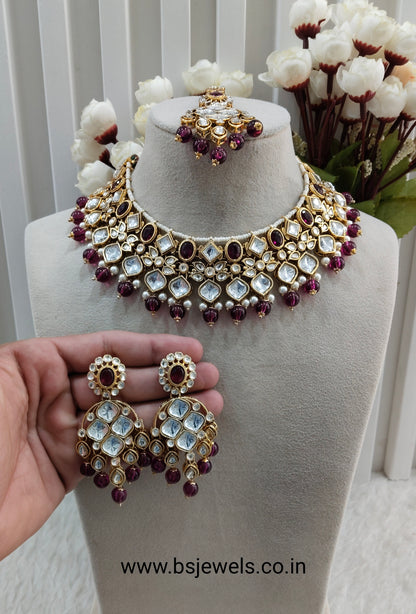 Purple Gold Kundan Necklace Jewellery Rishi Set