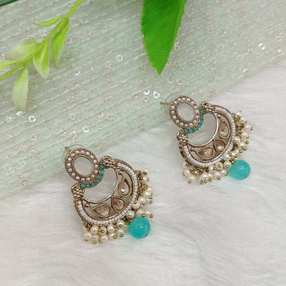 Sky Blue Antique Gold Bollywood Raina Earrings