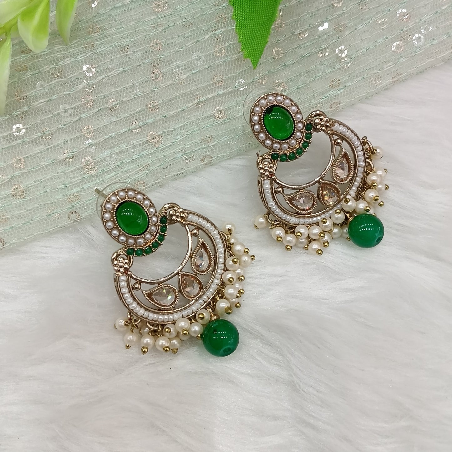 Green Antique Gold Bollywood Raina Earrings