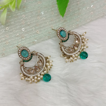 Rama Green Antique Gold Bollywood Raina Earrings