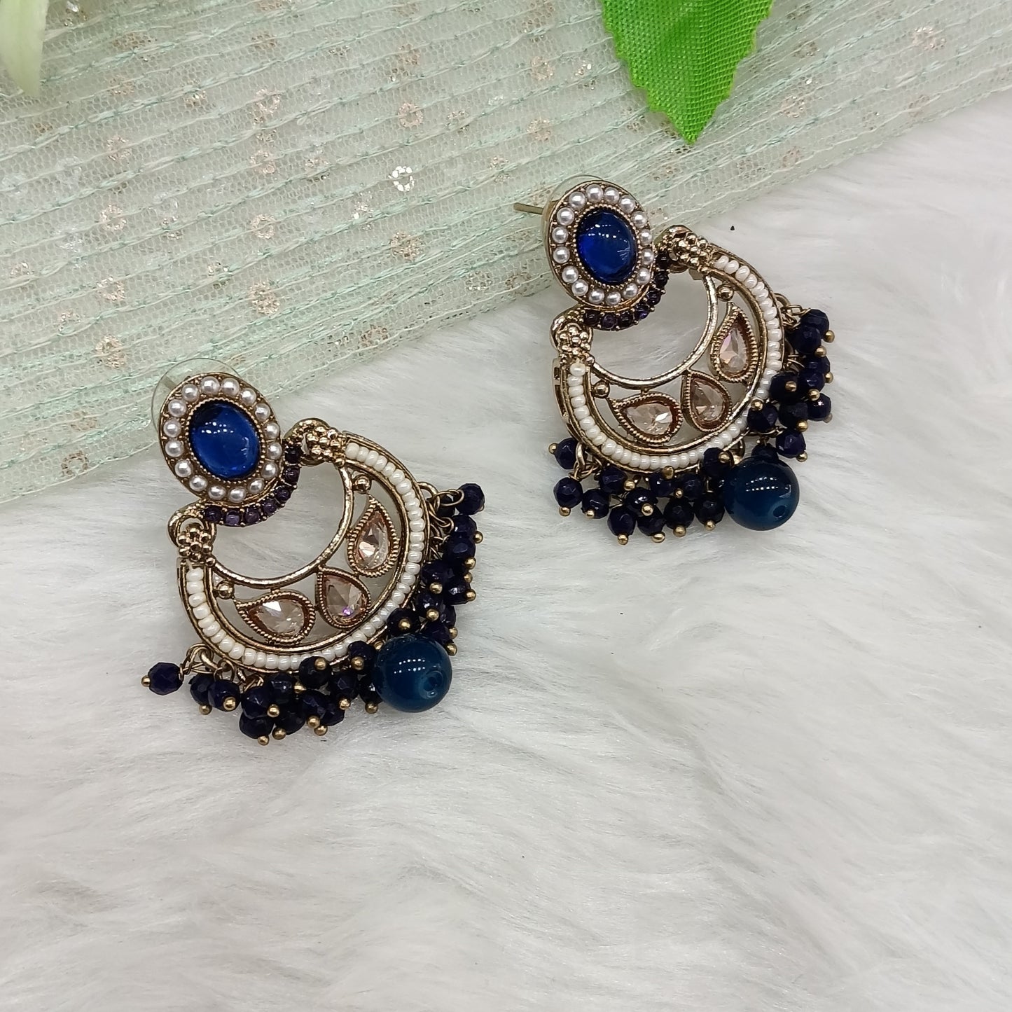 Blue Antique Gold Bollywood Raina Earrings