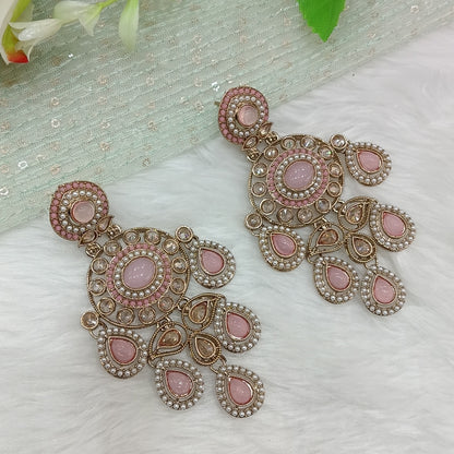 Pink Antique Gold Bollywood Suresh Earrings