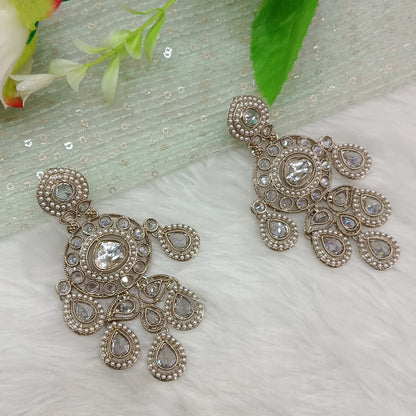 White Antique Gold Bollywood Suresh Earrings