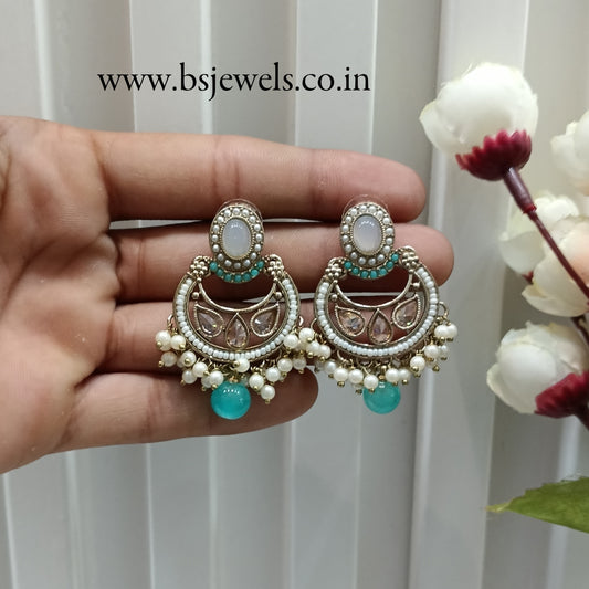 Sky Blue Antique Gold Bollywood Raina Earrings