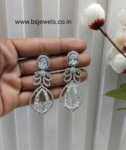 Silver Cz American Diamond Earrings Anushka Jewellery