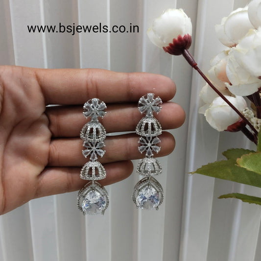 Silver Cz American Diamond Earrings Anushka Jewellery