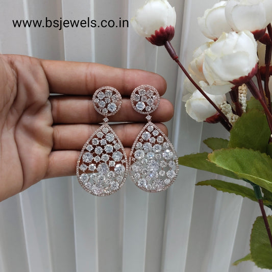 Rose White Cz American Diamond Earrings Anushka Jewellery