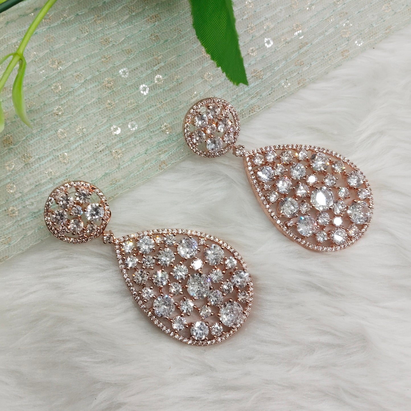 Rose White Cz American Diamond Earrings Anushka Jewellery