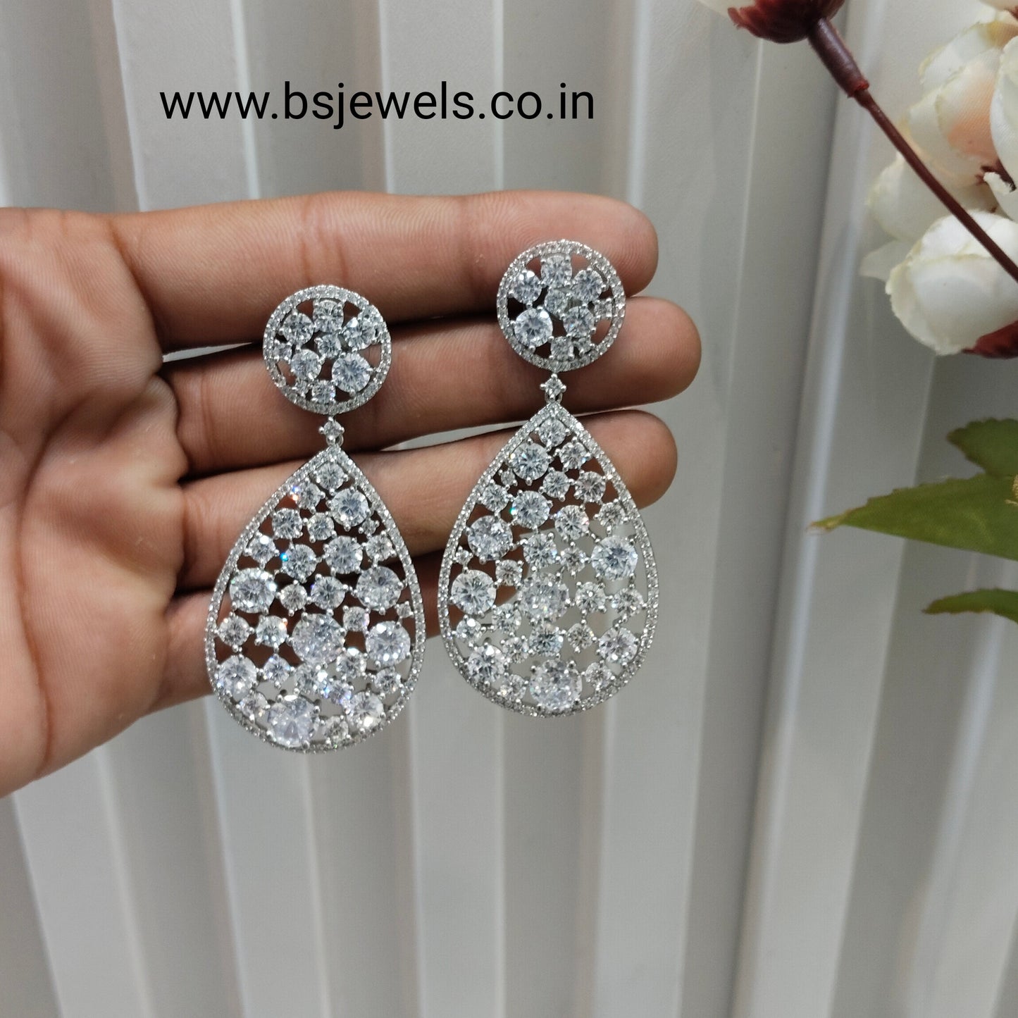 White Silver Cz American Diamond Earrings Anushka Jewellery