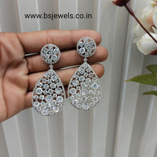 White Silver Cz American Diamond Earrings Anushka Jewellery