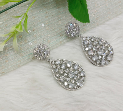 White Silver Cz American Diamond Earrings Anushka Jewellery