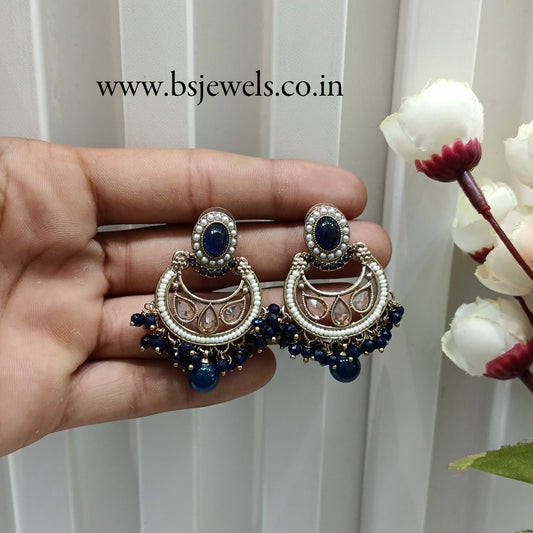 Blue Antique Gold Bollywood Raina Earrings