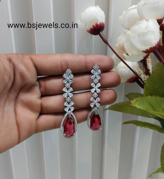 Ruby Silver Cz American Diamond Earrings Anushka Jewellery