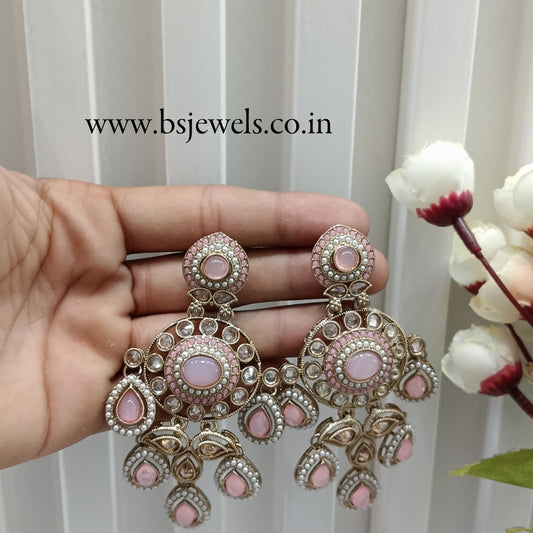 Pink Antique Gold Bollywood Suresh Earrings