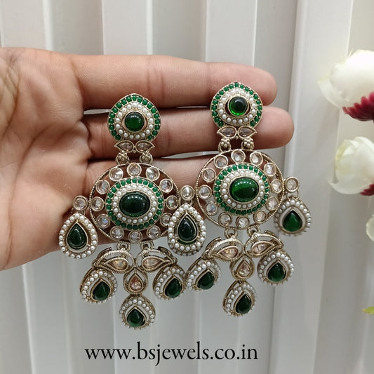 Green Antique Gold Bollywood Suresh Earrings