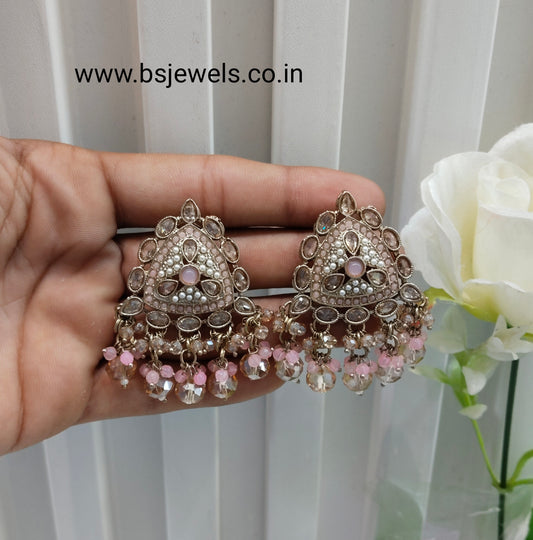 Pink Antique Gold Bollywood Sarpunch Earrings