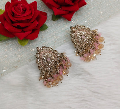 Pink Antique Gold Bollywood Sarpunch Earrings