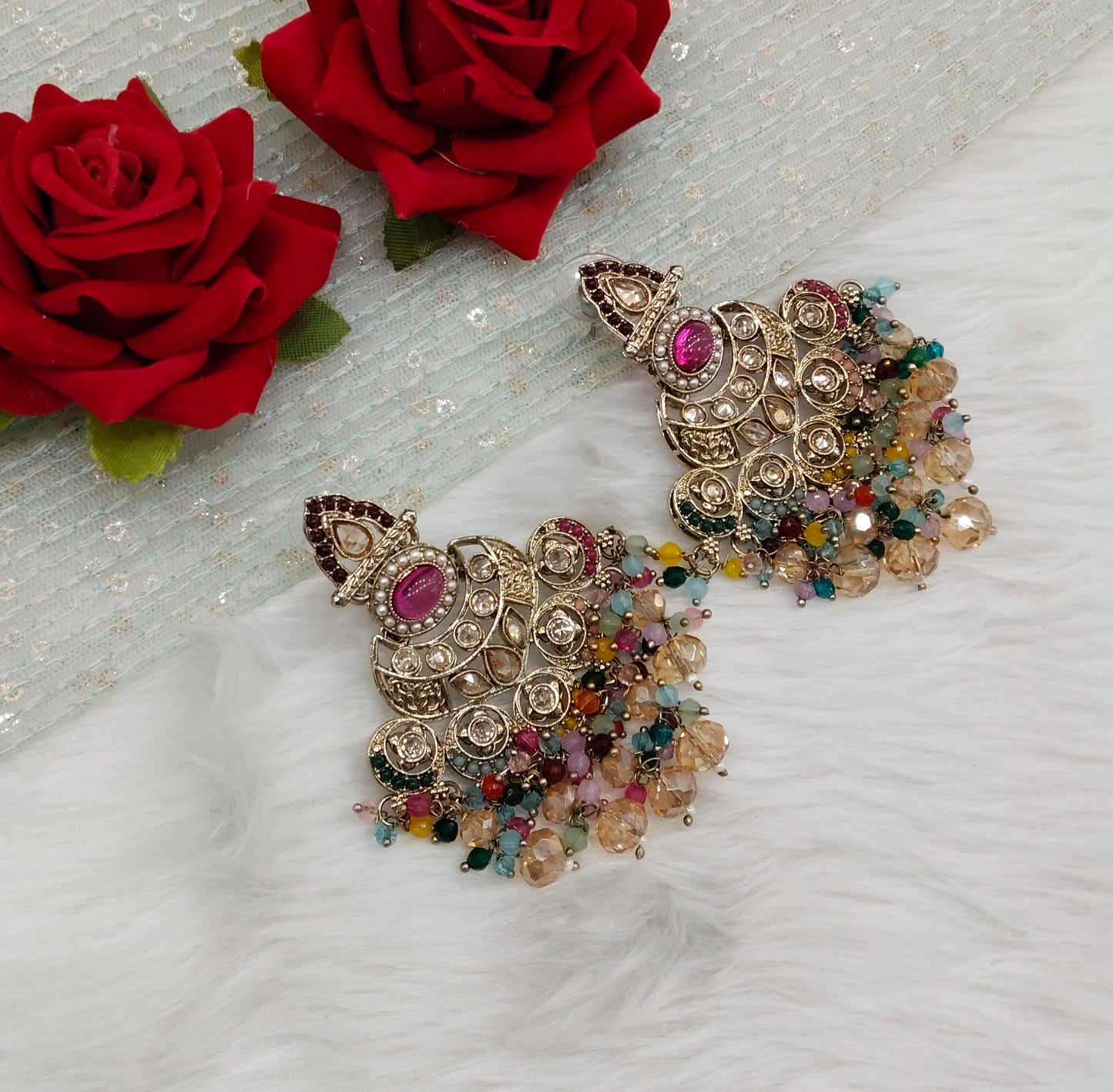 Multi Color Antique Gold Bollywood Ruturaj Earrings