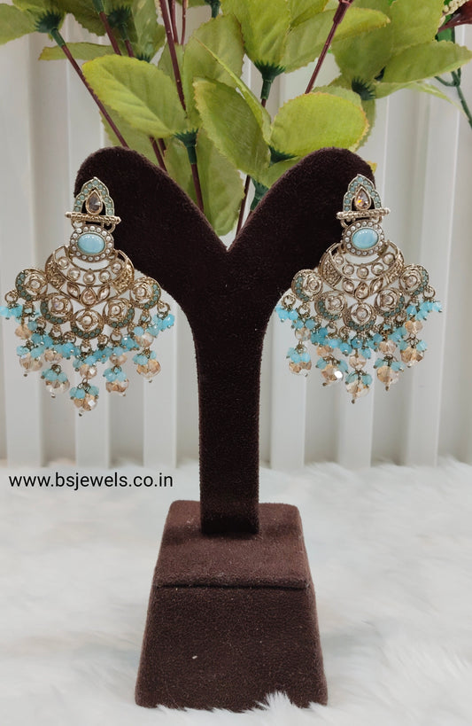 Sky Blue Antique Gold Bollywood Ruturaj Earrings