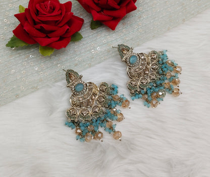 Sky Blue Antique Gold Bollywood Ruturaj Earrings