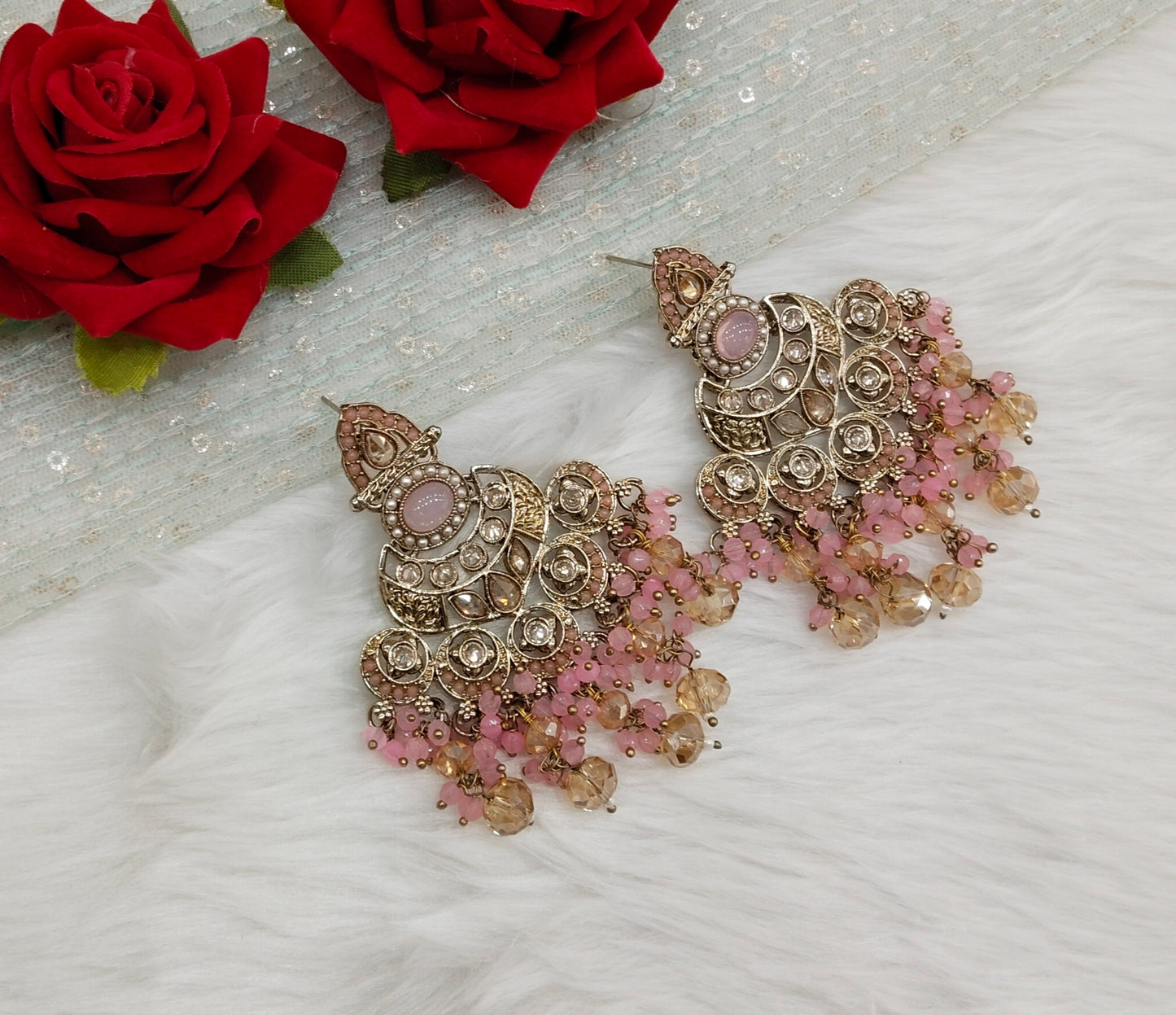 Pink Antique Gold Bollywood Ruturaj Earrings