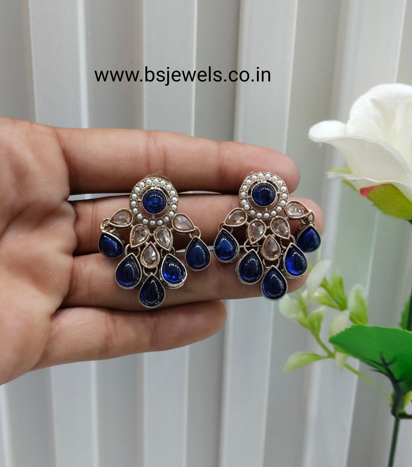 Blue Antique Gold Bollywood Rachin Earrings