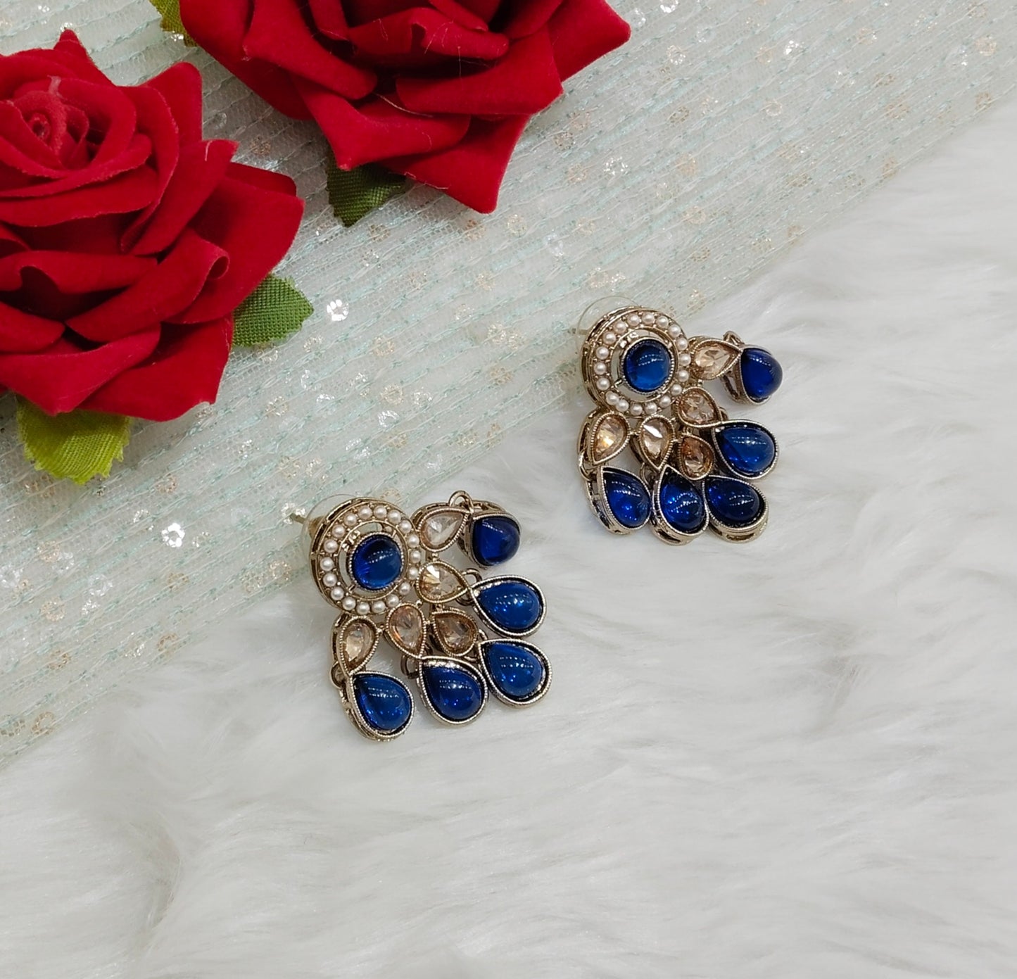 Blue Antique Gold Bollywood Rachin Earrings