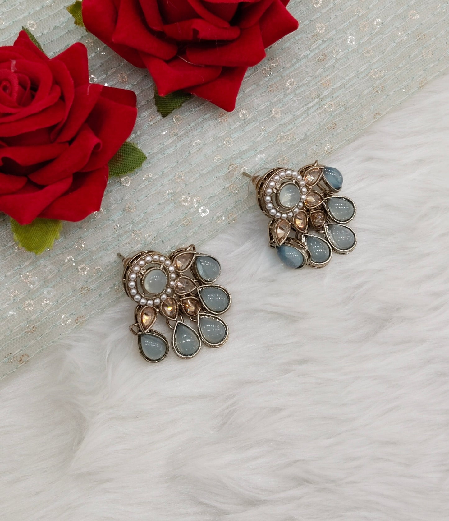 Sky Blue Antique Gold Bollywood Rachin Earrings