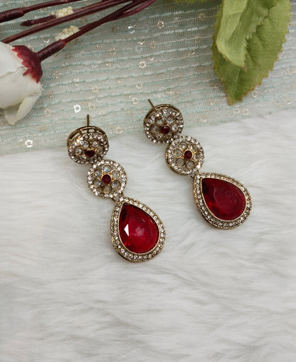 Maroon Antique Gold Bollywood Salt Earrings