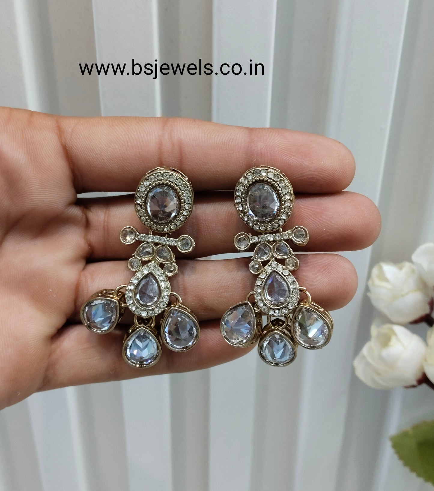 White Antique Gold Bollywood Salt Earrings
