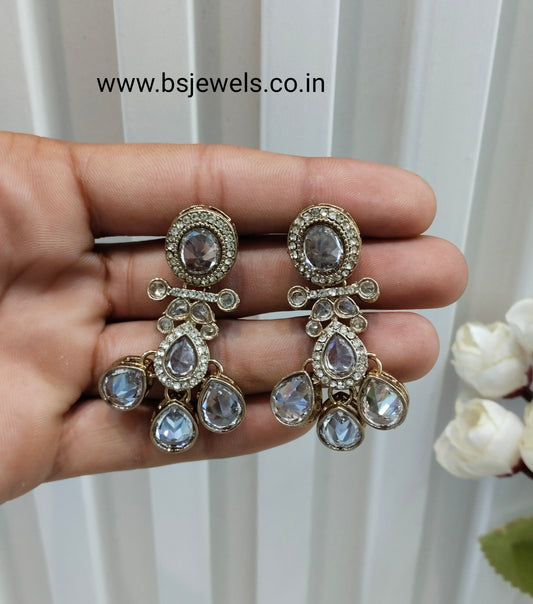 White Antique Gold Bollywood Salt Earrings