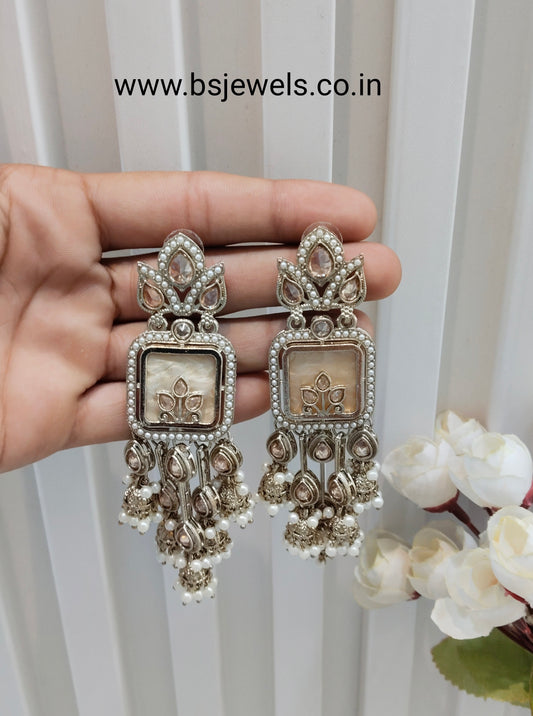 White Antique Gold Bollywood Dhoni Earrings