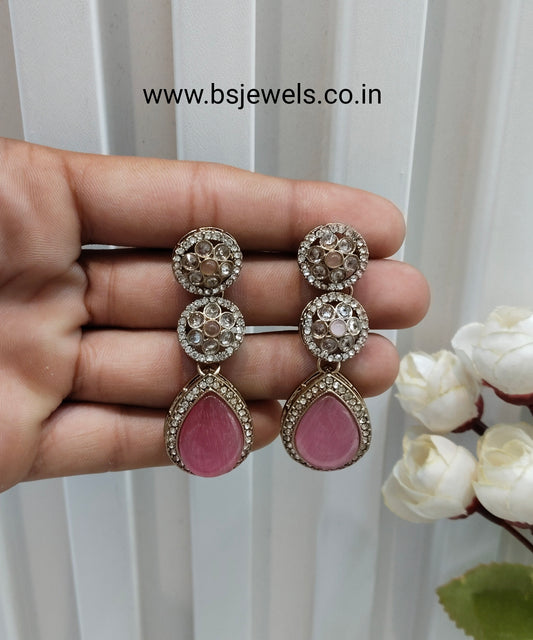 Pink Antique Gold Bollywood Salt Earrings